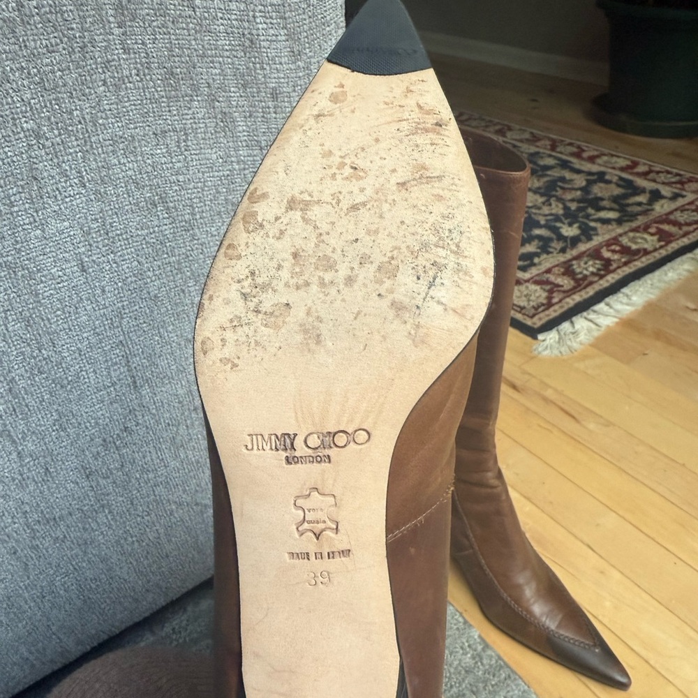 Jimmy Choo Chestnut Brown Leather Knee-High Heeled Boots - Picture 5 of 5